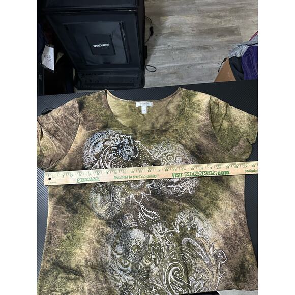Y2K Plus Size Tee Jeweled Graphic Tie Dye Brown Green Short Sleeve XL Dressbarn - Picture 4 of 13